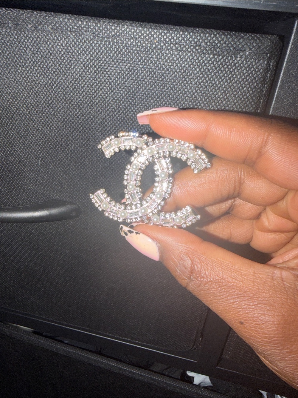 Crystal Double-C Logo Brooch - Silver Tone